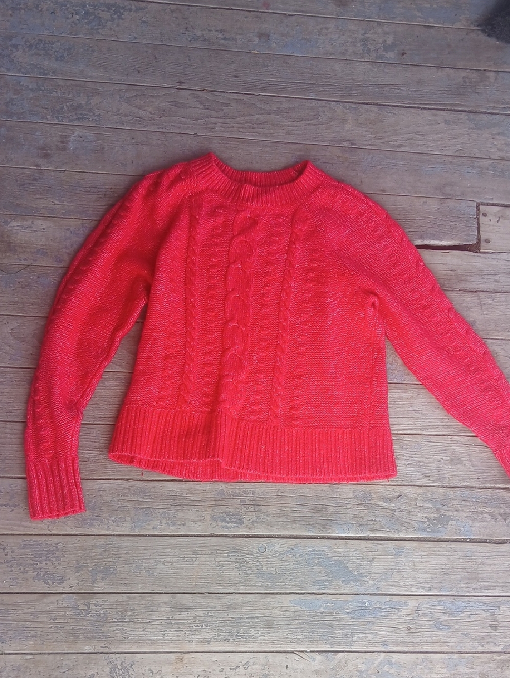 LOFT Red Cable-Knit Crewneck Sweater